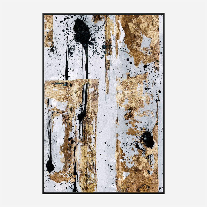 Gold & Black Spots Abstract Art Print