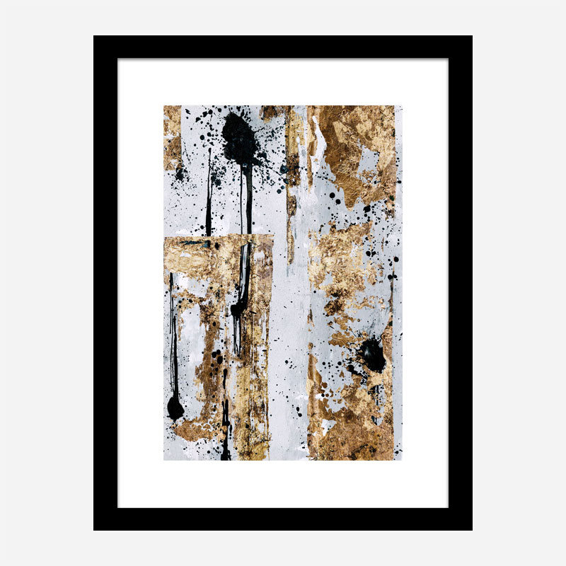 Gold & Black Spots Abstract Art Print