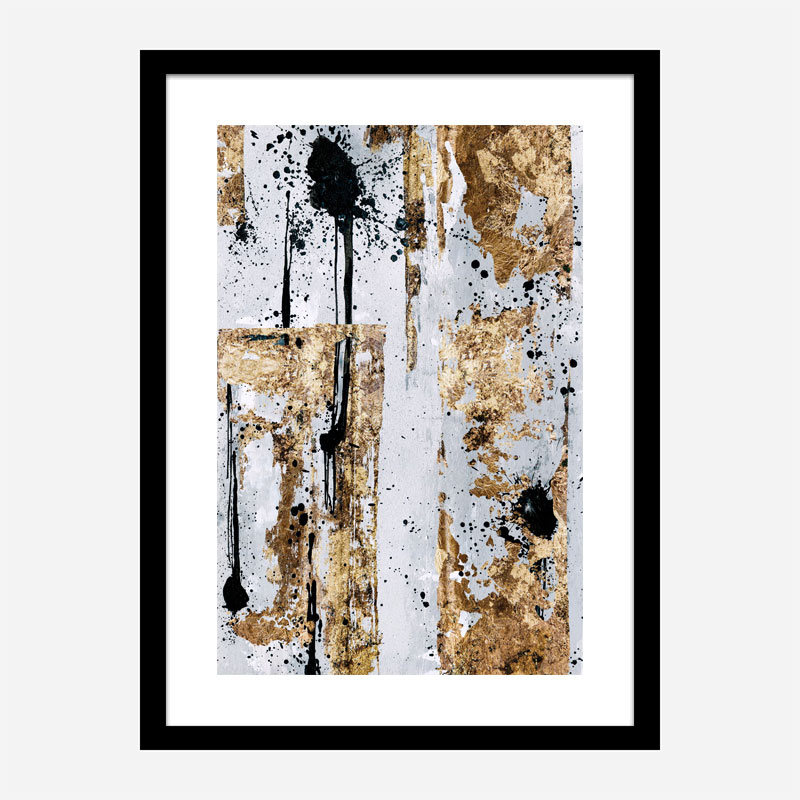 Gold & Black Spots Abstract Art Print