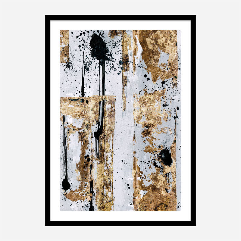 Gold & Black Spots Abstract Art Print