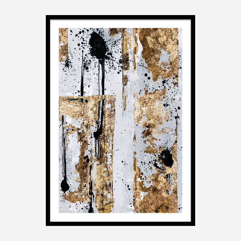 Gold & Black Spots Abstract Art Print