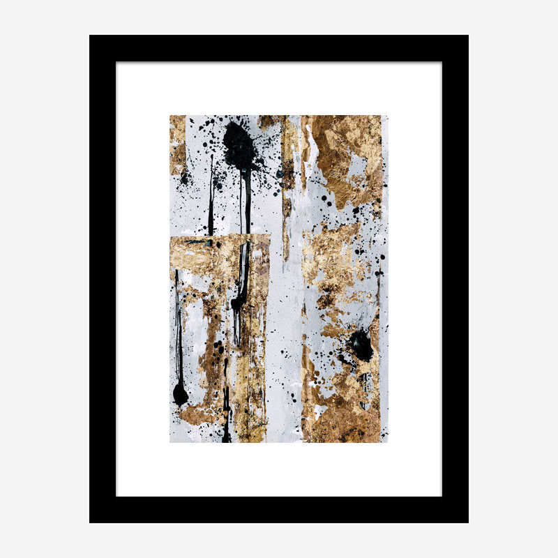 Gold & Black Spots Abstract Art Print