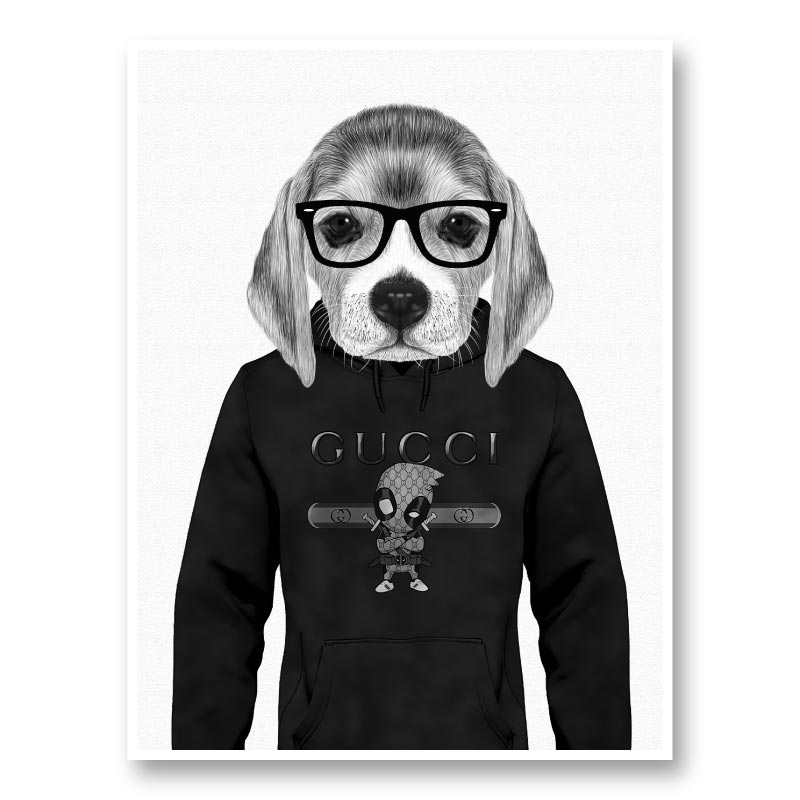 Beagle in Gucci Black and White Art Print