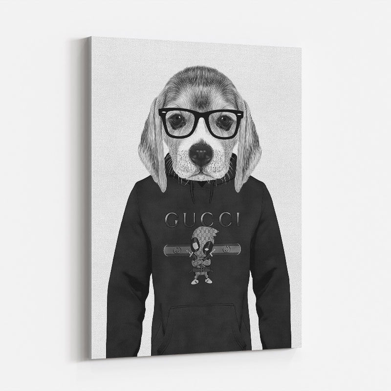Beagle in Gucci Black and White Art Print