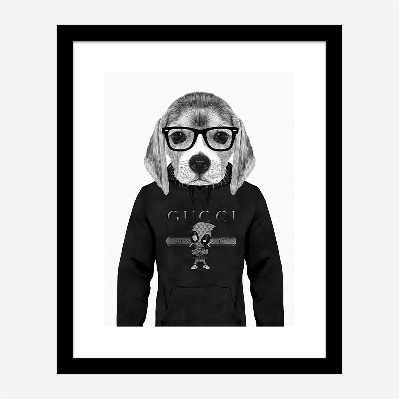 Beagle in Gucci Black and White Art Print