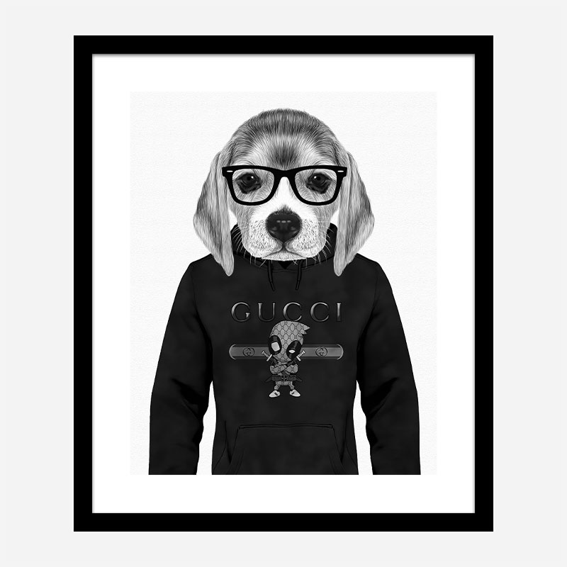 Beagle in Gucci Black and White Art Print