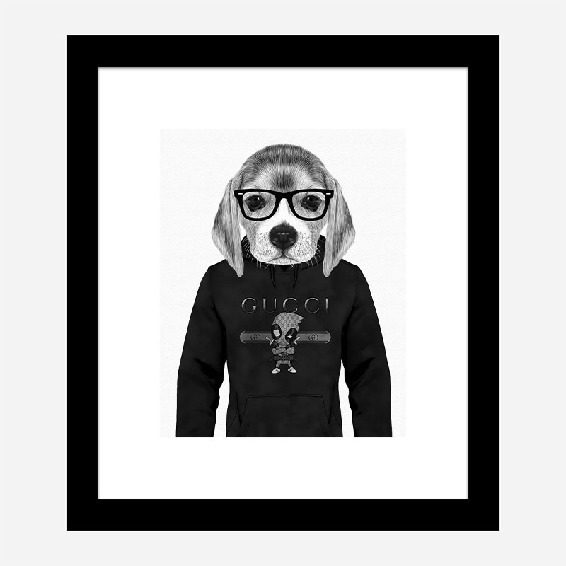 Beagle in Gucci Black and White Art Print