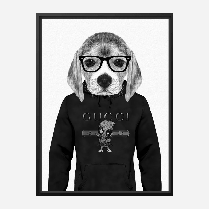 Beagle in Gucci Black and White Art Print