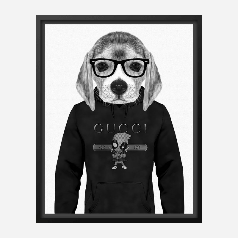 Beagle in Gucci Black and White Art Print