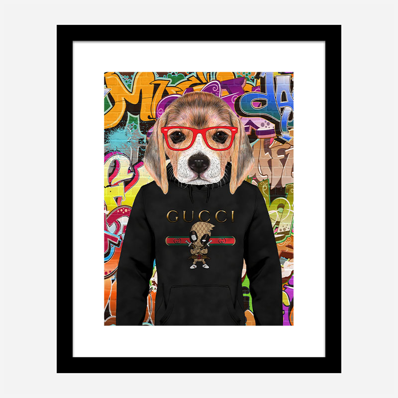 Beagle in Gucci Hoodie Graffiti Art Print