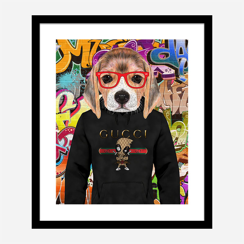 Beagle in Gucci Hoodie Graffiti Art Print