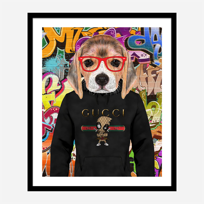 Beagle in Gucci Hoodie Graffiti Art Print