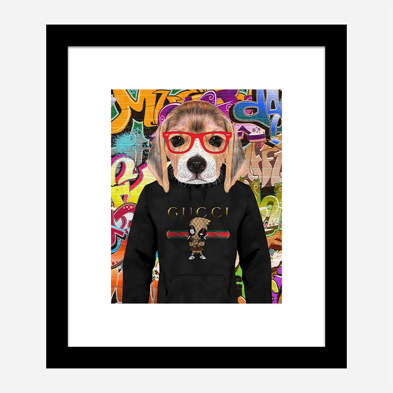 Beagle in Gucci Hoodie Graffiti Art Print