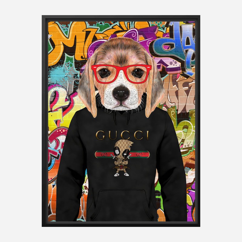 Beagle in Gucci Hoodie Graffiti Art Print