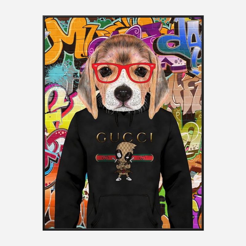 Beagle in Gucci Hoodie Graffiti Art Print