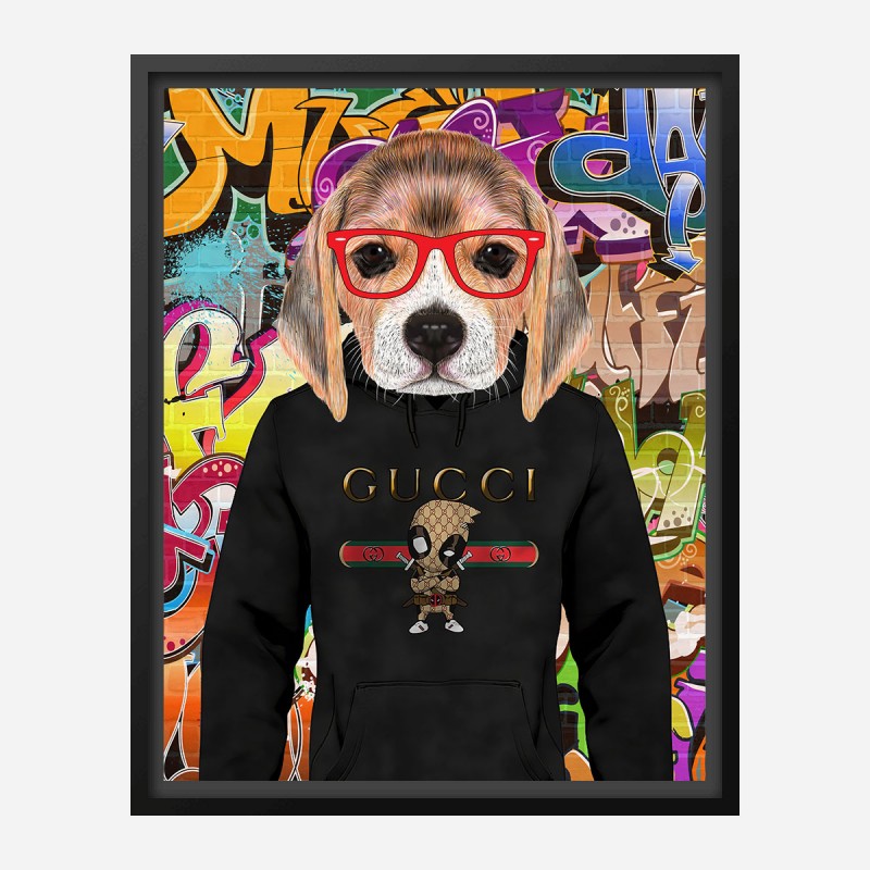 Beagle in Gucci Hoodie Graffiti Art Print