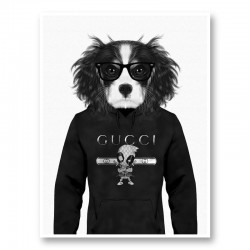 King Charles Spaniel in Gucci Hoodie Black and White Art Print