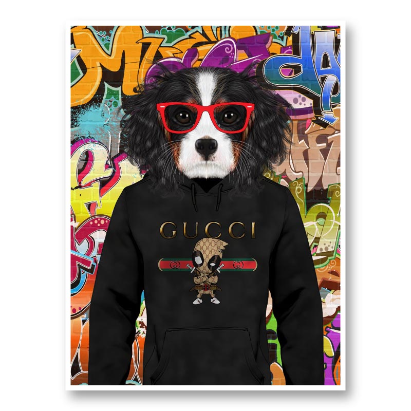 King Charles Spaniel in Gucci Hoodie Graffiti Art Print