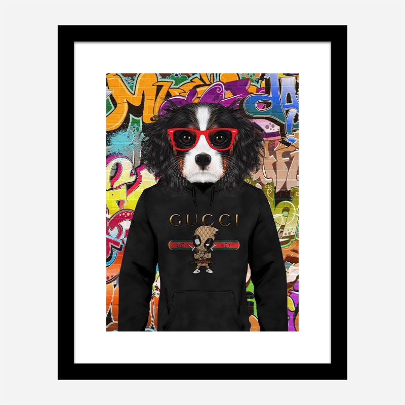 King Charles Spaniel in Gucci Hoodie Graffiti Art Print