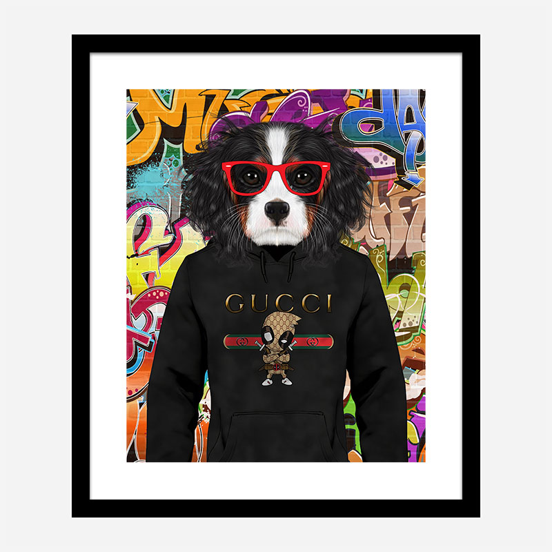 King Charles Spaniel in Gucci Hoodie Graffiti Art Print