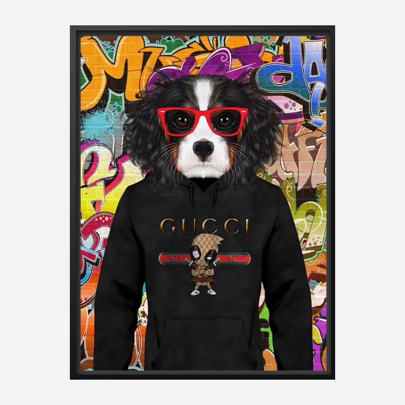 King Charles Spaniel in Gucci Hoodie Graffiti Art Print