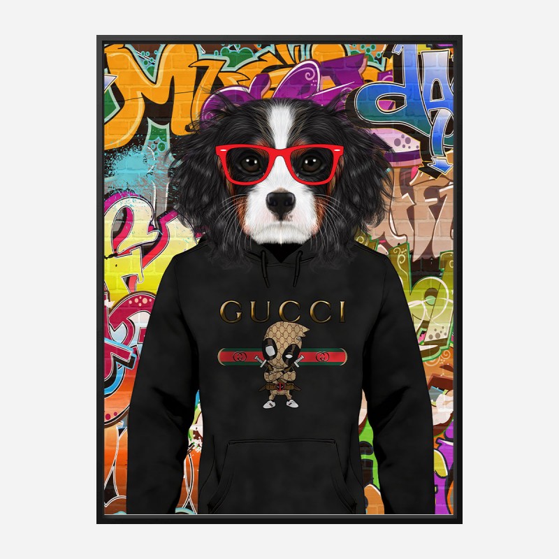 King Charles Spaniel in Gucci Hoodie Graffiti Art Print