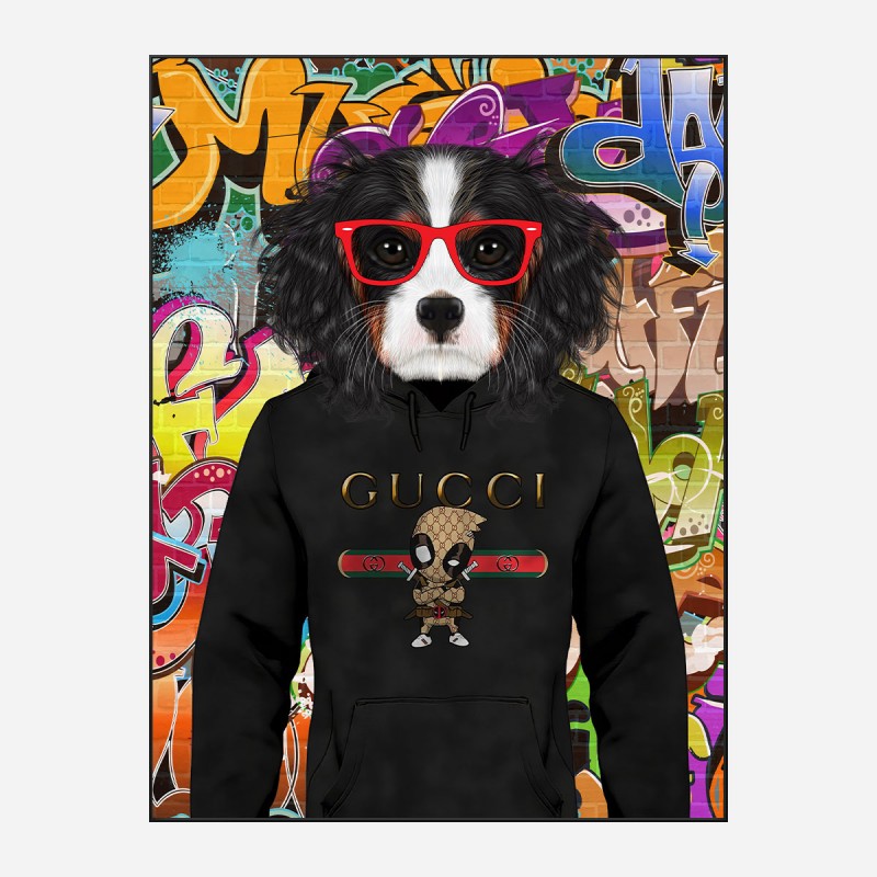 King Charles Spaniel in Gucci Hoodie Graffiti Art Print