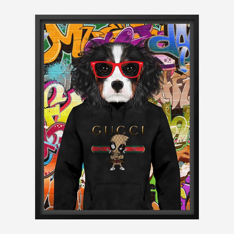 King Charles Spaniel in Gucci Hoodie Graffiti Art Print