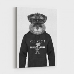 Schnauzer Dog in a Gucci Hoodie Black and White Art Print