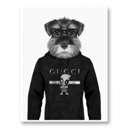 Schnauzer Dog in a Gucci Hoodie Black and White Art Print