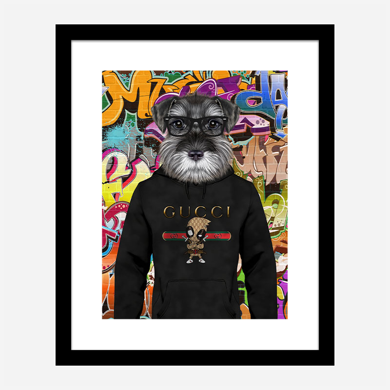 Schnauzer Dog in a Gucci Hoodie Graffiti Art Print