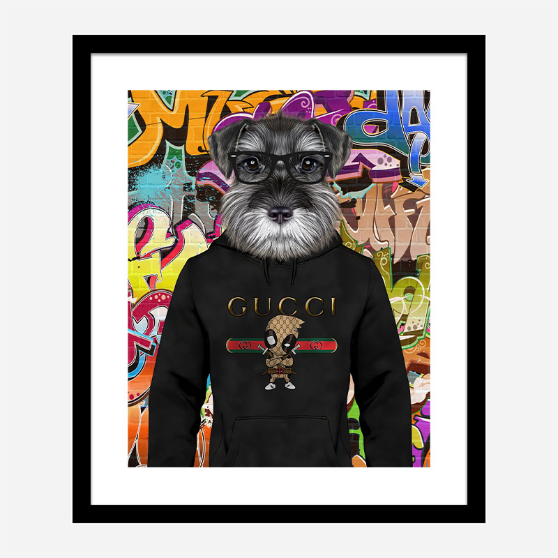Schnauzer Dog in a Gucci Hoodie Graffiti Art Print