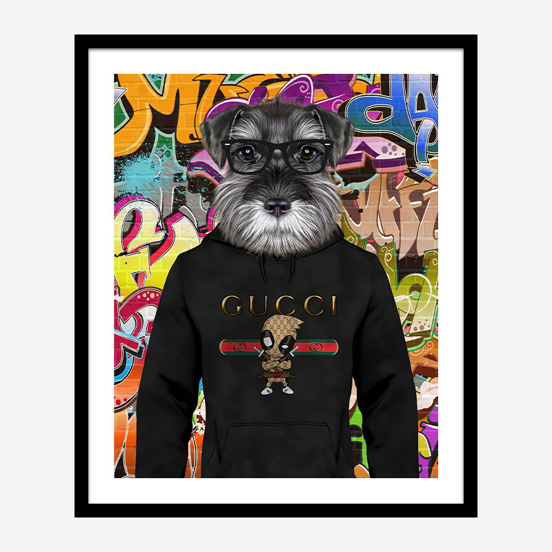 Schnauzer Dog in a Gucci Hoodie Graffiti Art Print