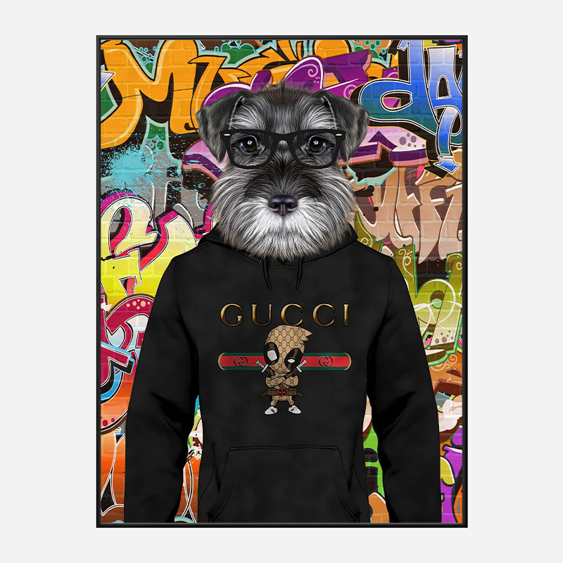 Schnauzer Dog in a Gucci Hoodie Graffiti Art Print