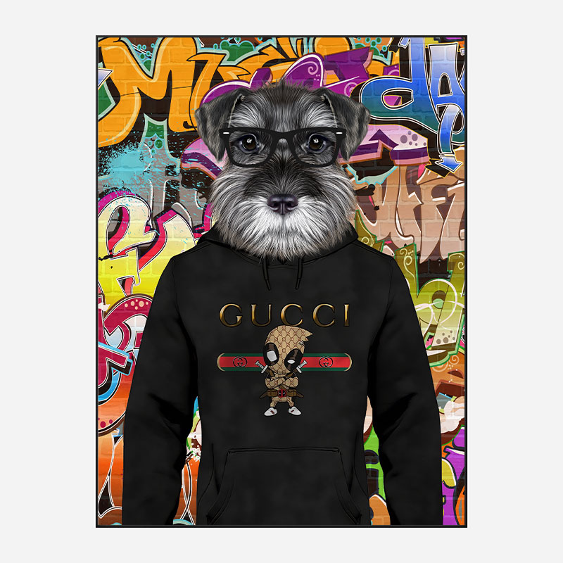 Schnauzer Dog in a Gucci Hoodie Graffiti Art Print