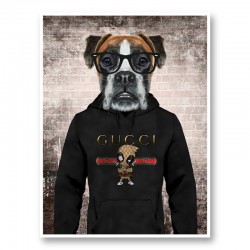 Boxer Dog in a Gucci Hoodie Art Print