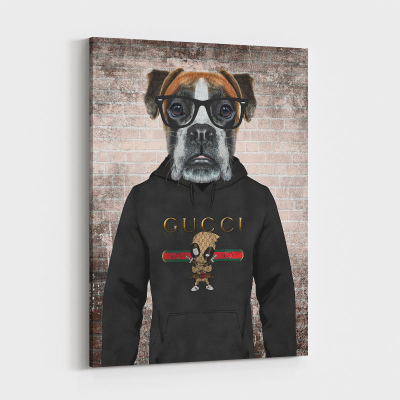 Boxer Dog in a Gucci Hoodie Art Print