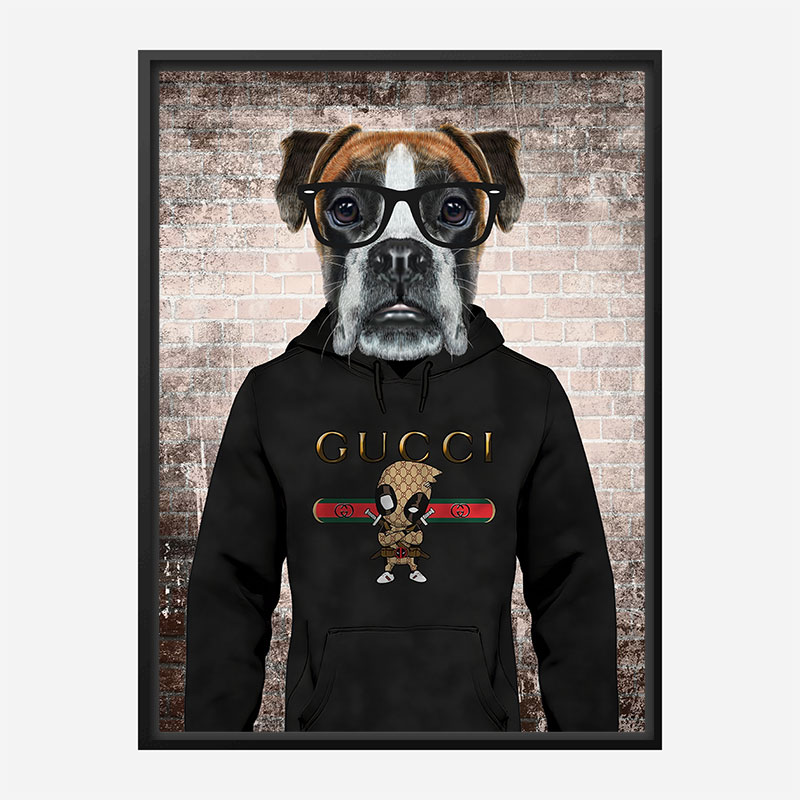 Boxer Dog in a Gucci Hoodie Art Print