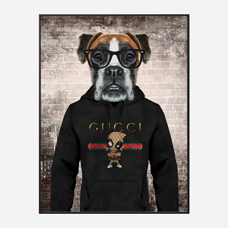 Boxer Dog in a Gucci Hoodie Art Print