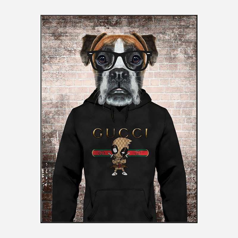 Boxer Dog in a Gucci Hoodie Art Print