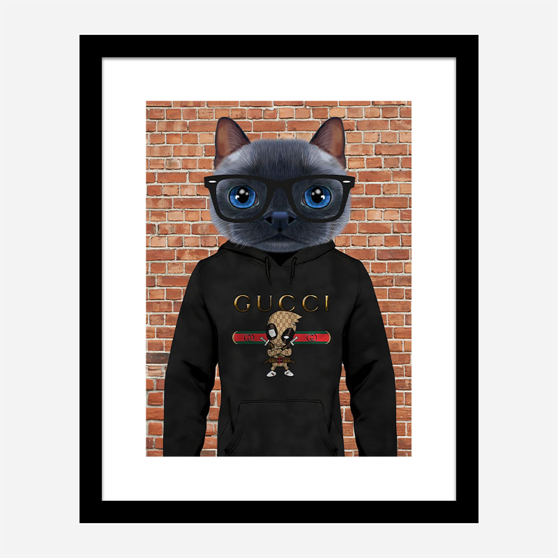 Cat in a Gucci Hoodie Art Print