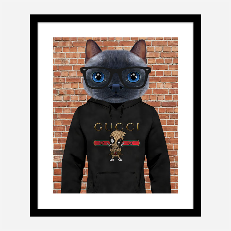 Cat in a Gucci Hoodie Art Print