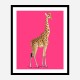 Vintage Giraffe Illustration Bright Pink Art Print