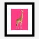 Vintage Giraffe Illustration Bright Pink Art Print