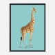 Vintage Giraffe Illustration Blue Art Print