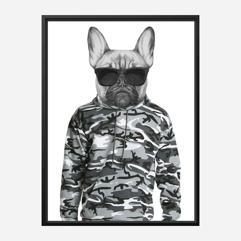 French Bulldog in Cammo Hoodie Art Print
