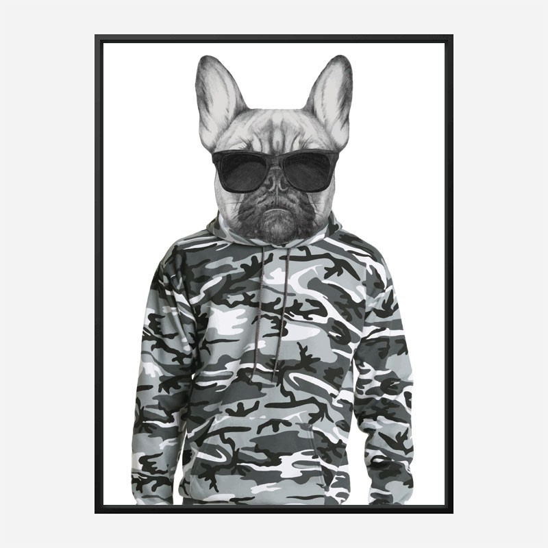 French Bulldog in Cammo Hoodie Art Print