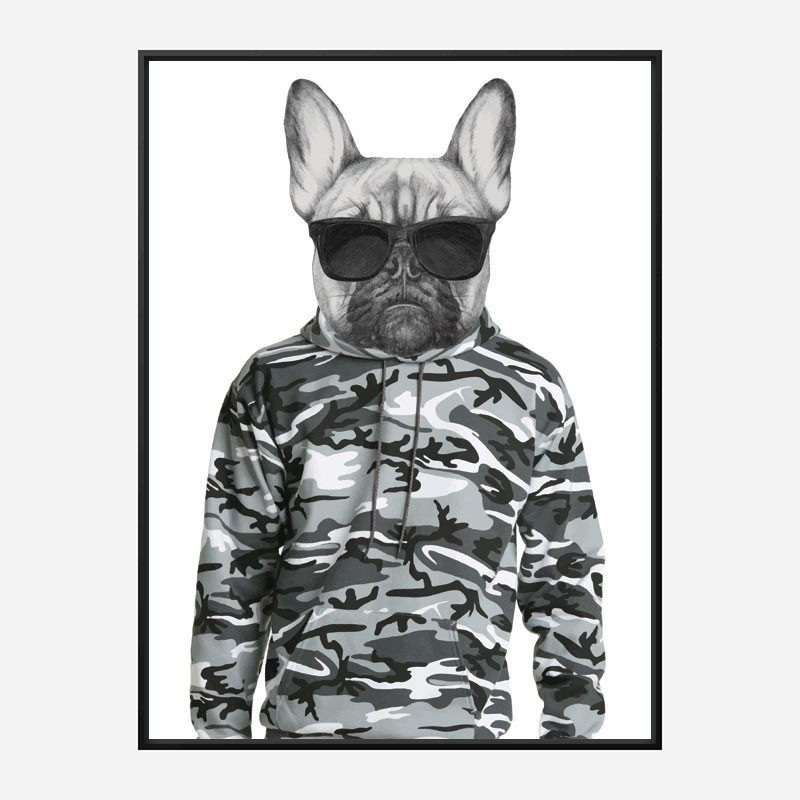 French Bulldog in Cammo Hoodie Art Print