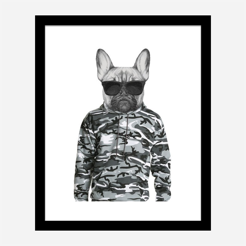 French Bulldog in Cammo Hoodie Art Print