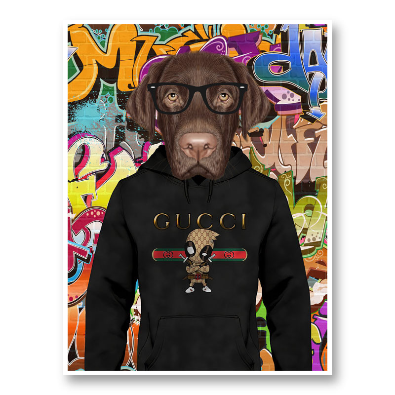 Labrador Dog in a Gucci Hoodie Graffiti Art Print